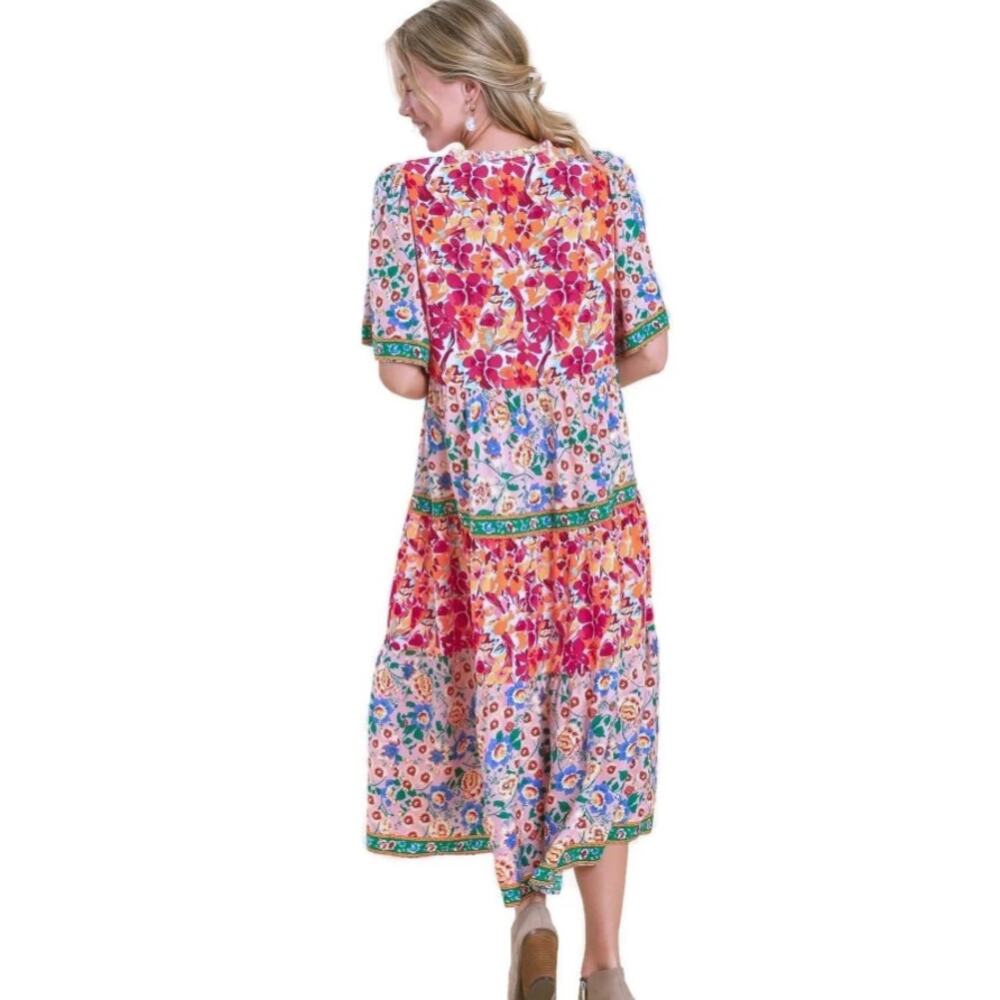 Umgee Mixed Floral Print Tiered Sundress Multicolor Size Large - Picture 3 of 10